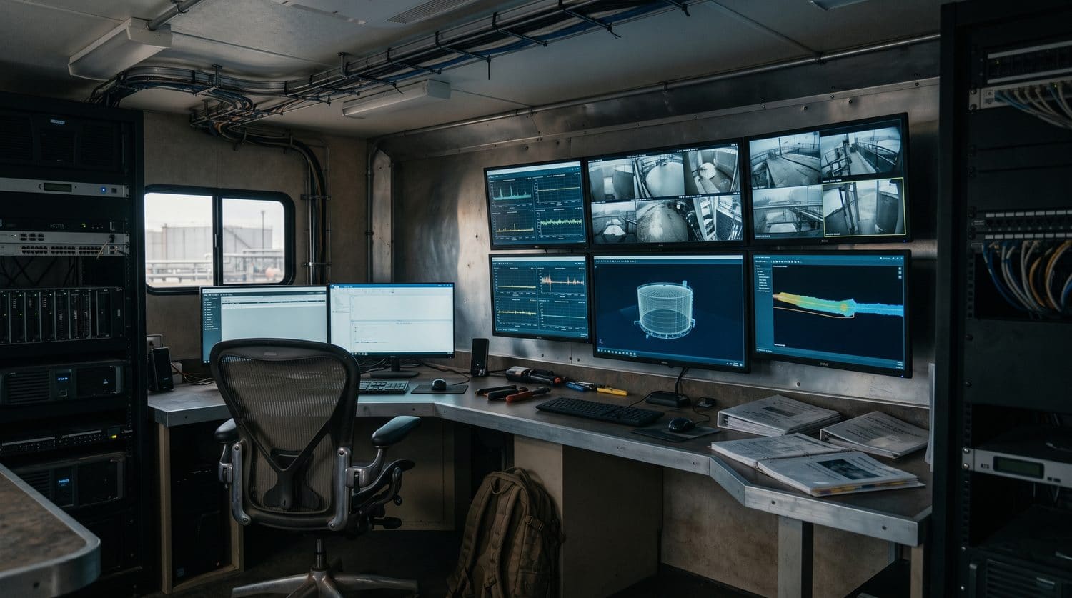 ATR field command center monitoring a live tank inspection