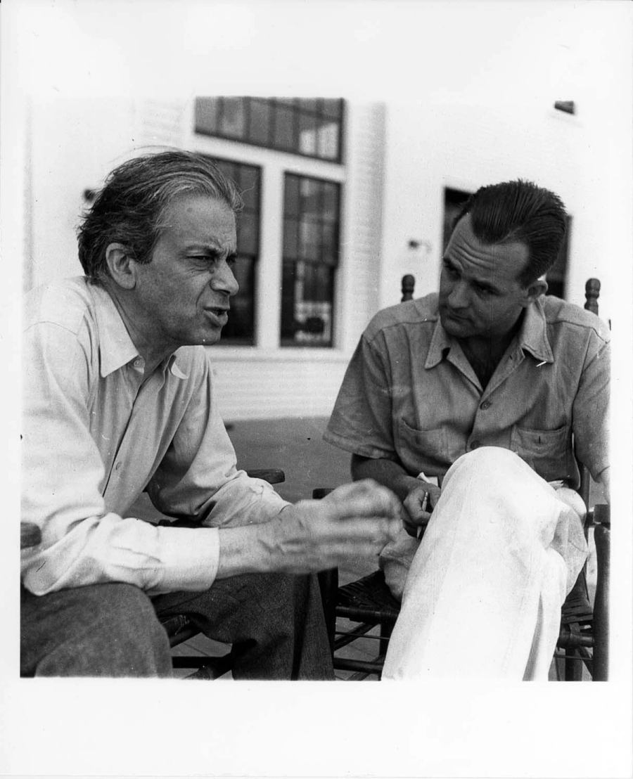 Heinrich Jalowetz and John Evarts on the porch of Lee Hall.