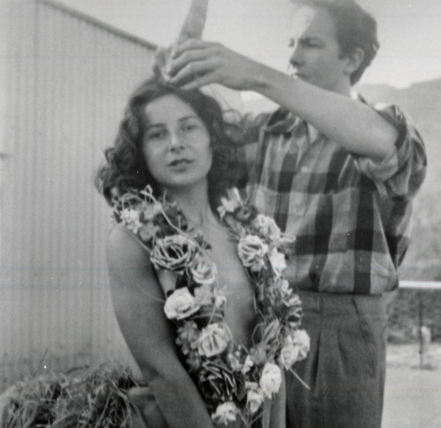 Ingeborg Svarc Lauterstein and Robert Rauschenberg with his centaur costume, c.1948-1949.