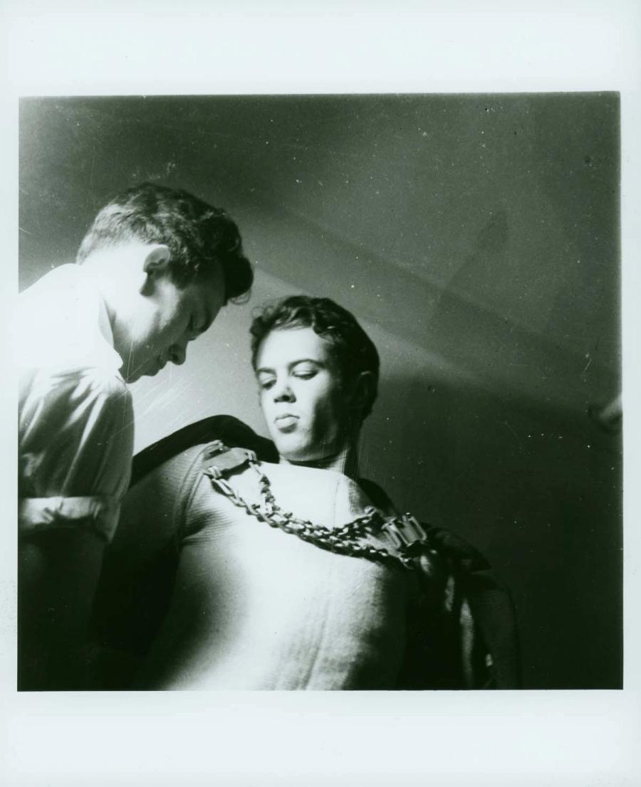 Fred Stone being fitted by George Randall for his costume for Macbeth, May 1940