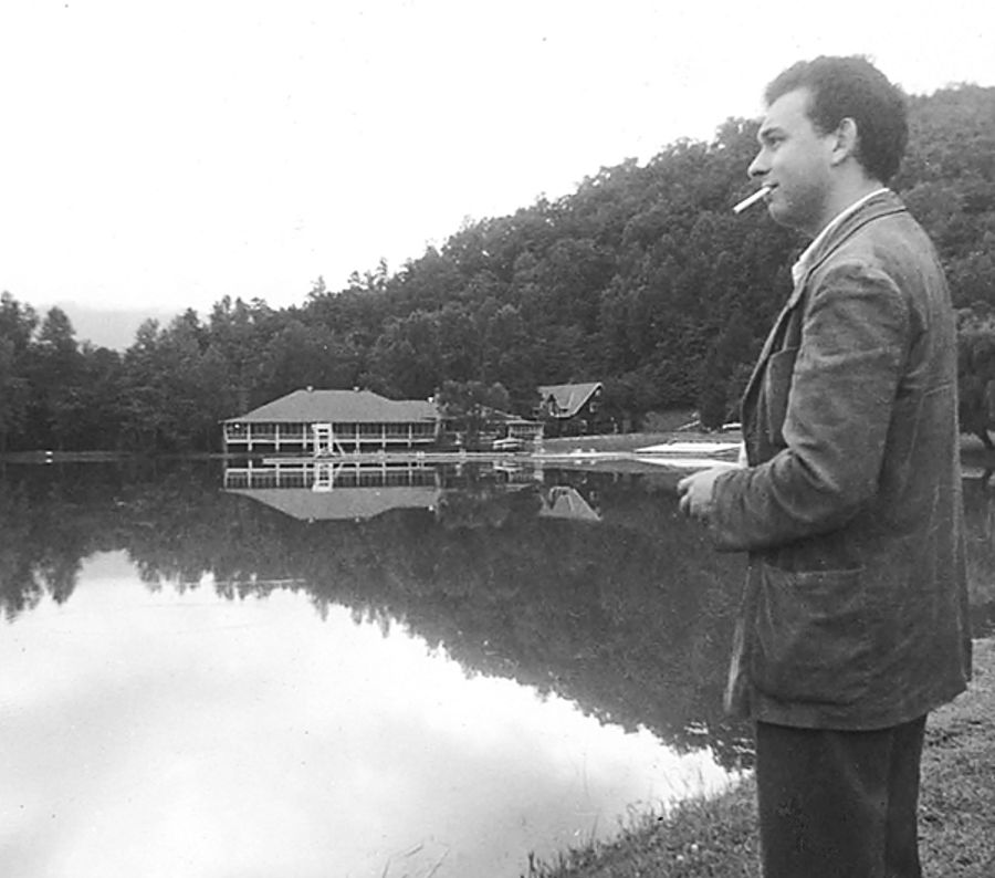 Black Mountain College dining hall with Lake Eden and Basil King, 1961