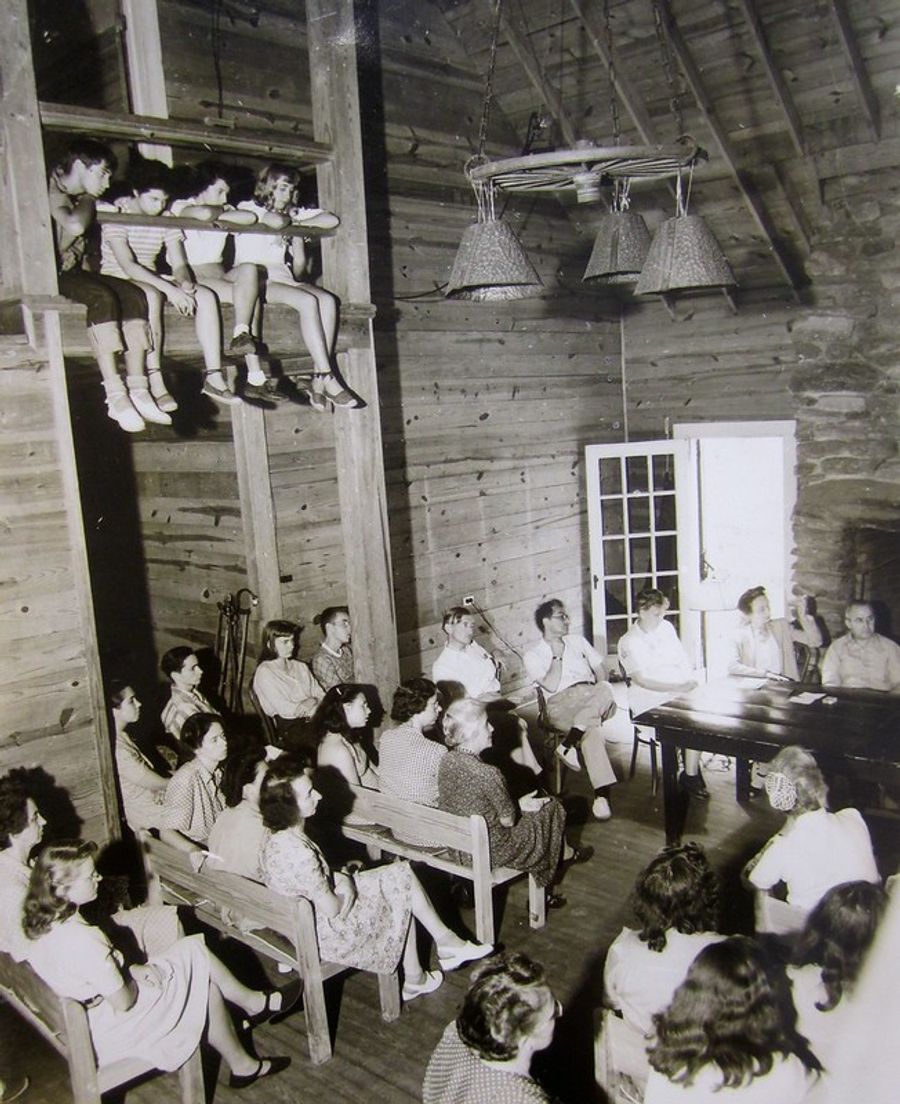 Community Meeting at Lake Eden Campus, circa 1940s.