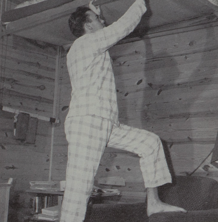 Paco Leon with collapsible bed he designed.