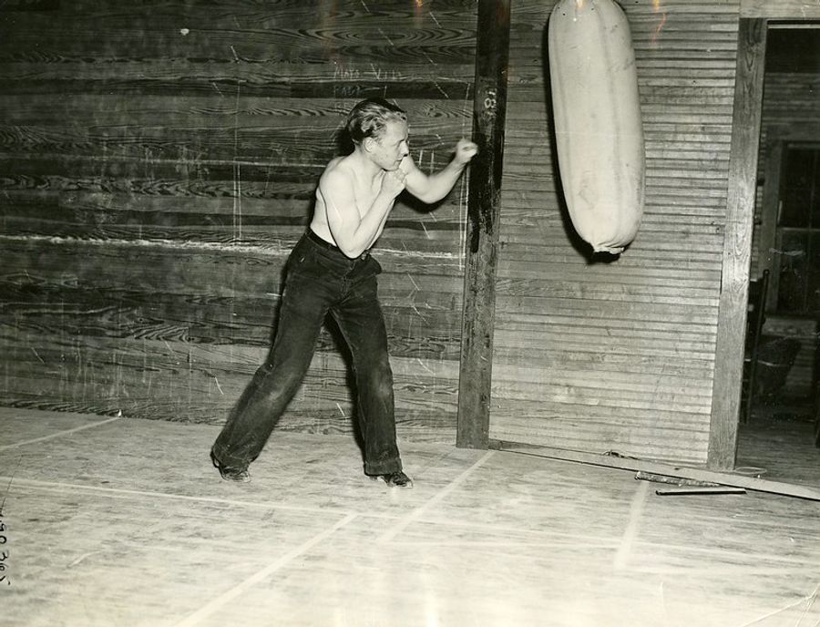 Boxing at BMC, 1939 (recycled flour sack from kitchen filled with sawdust)