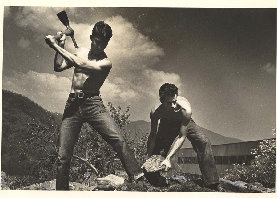 Students Don Page and Tommy Brooks working on the grounds of the Studies Building