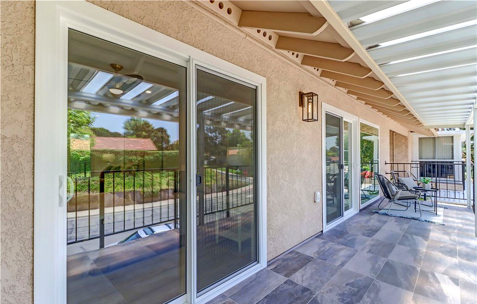 Long covered balcony outside the sliding doors, Laguna Woods