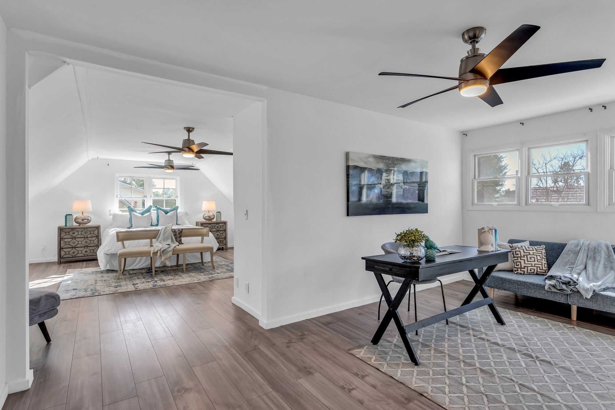 Upstairs bonus room with a desk and a seating area, Tustin