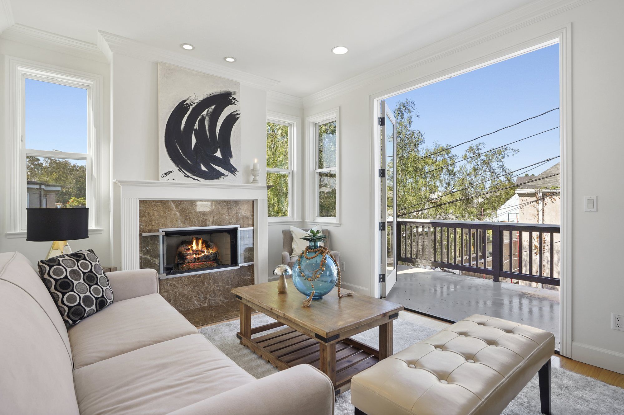 Living room with doors open to the balcony, Newport Beach