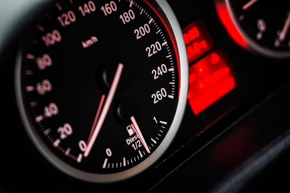 odometer close-up in car