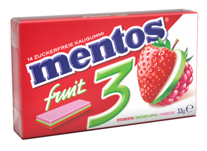 Mentos Kaugummi "fruit 3" Erdbeere-Apfel-Himbeere