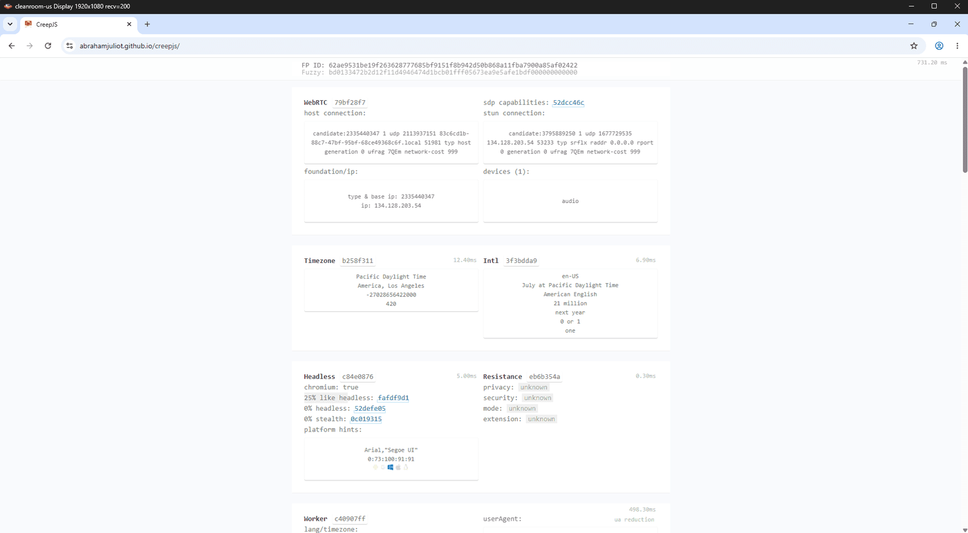 CreepJS showing valid GPU in Sandbox