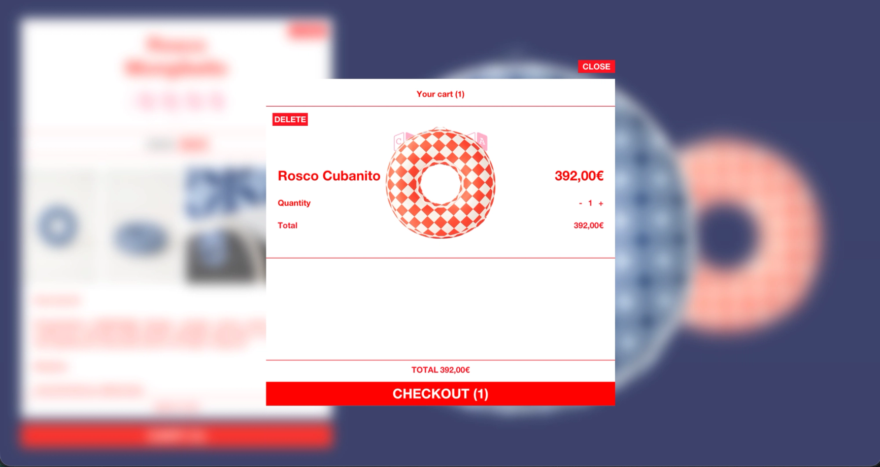 Cart panel with one Rosco Cubanito ring over the blurred product page