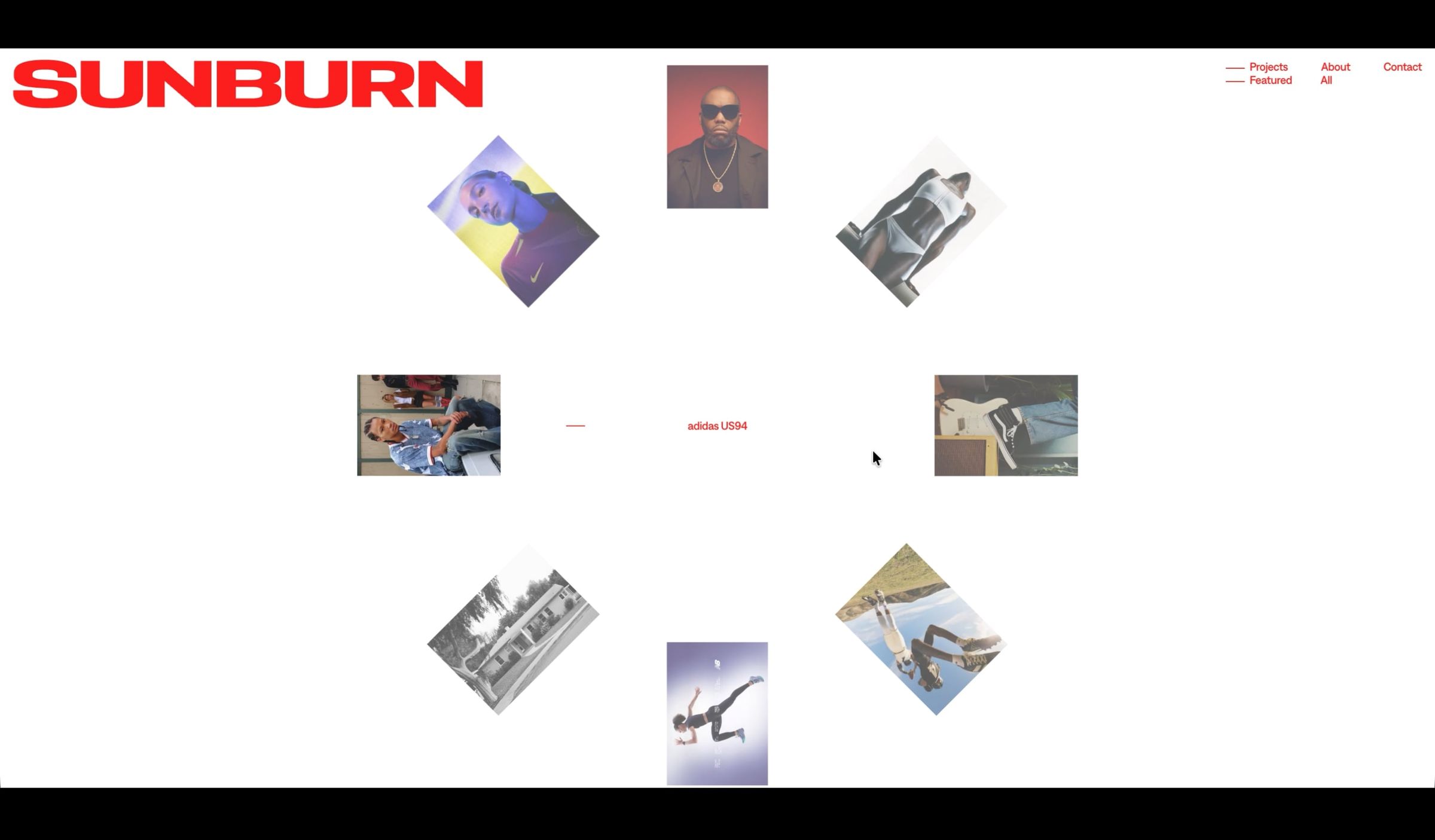 Archive page view with 8 projects displayed as a clock