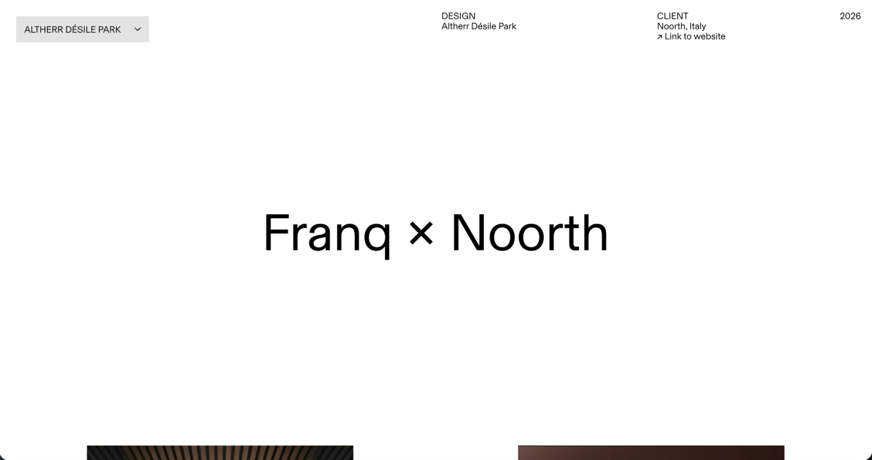 Franq × Noorth project page opening on the title alone, set large in the centre