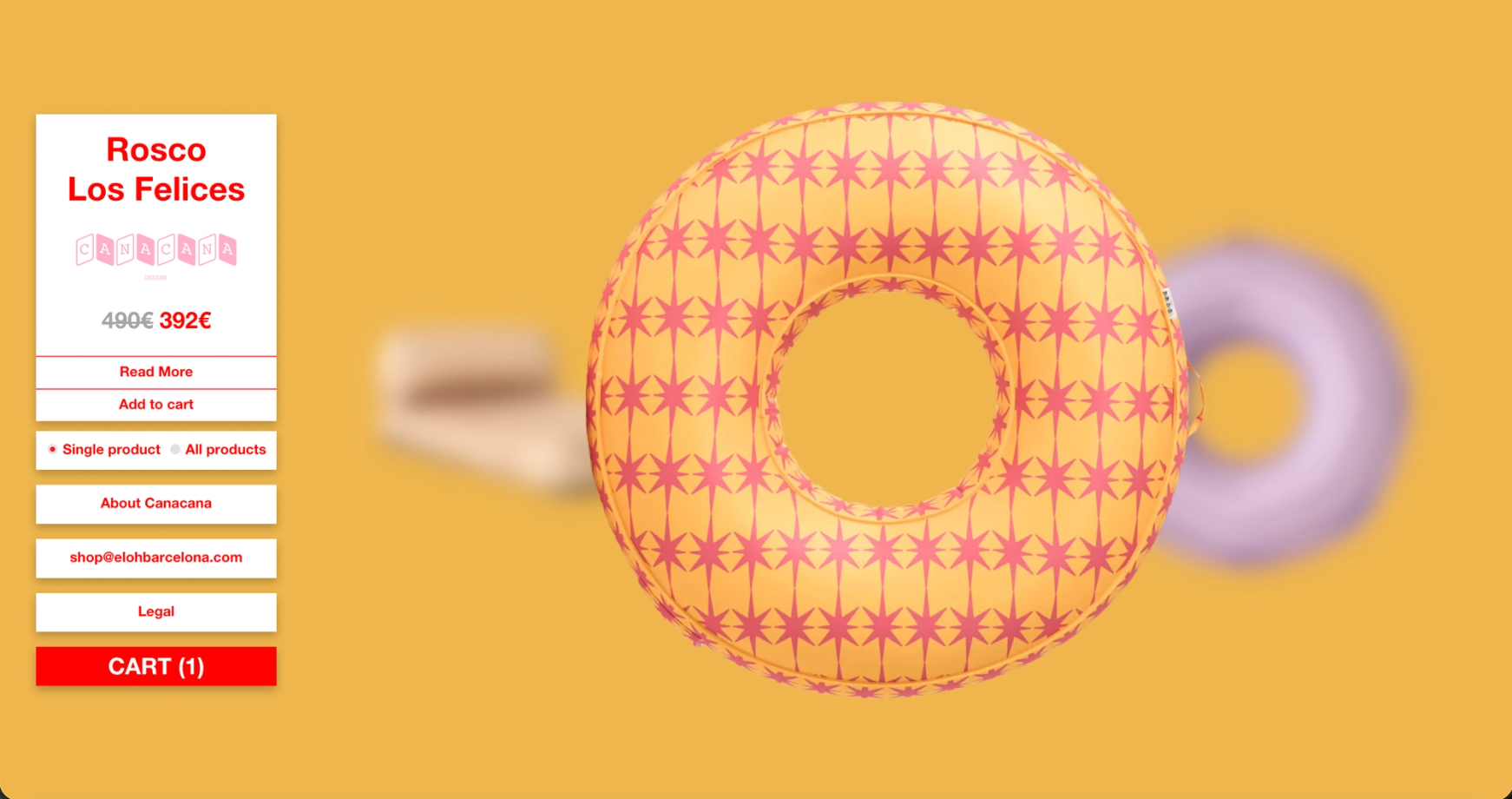 Single-product view with the Rosco Los Felices ring in the centre and the neighbouring products blurred on either side