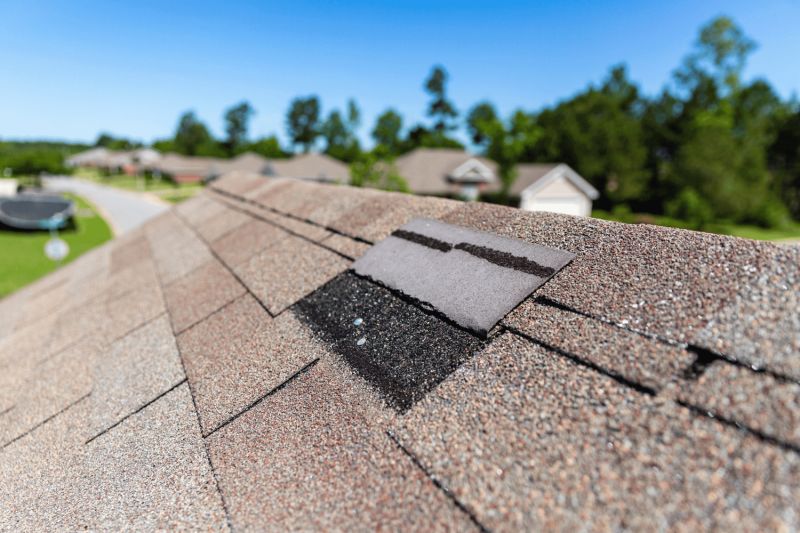 Close-up of wind-damaged shingles