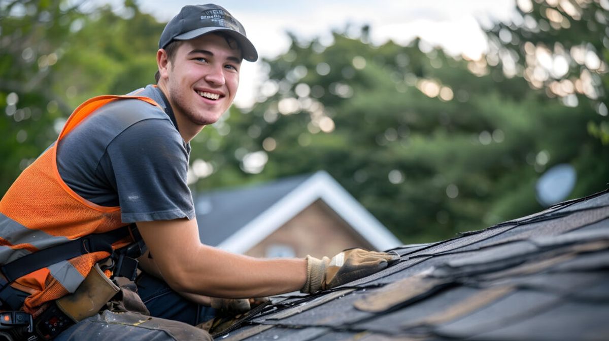 technician repairing a shingle roof