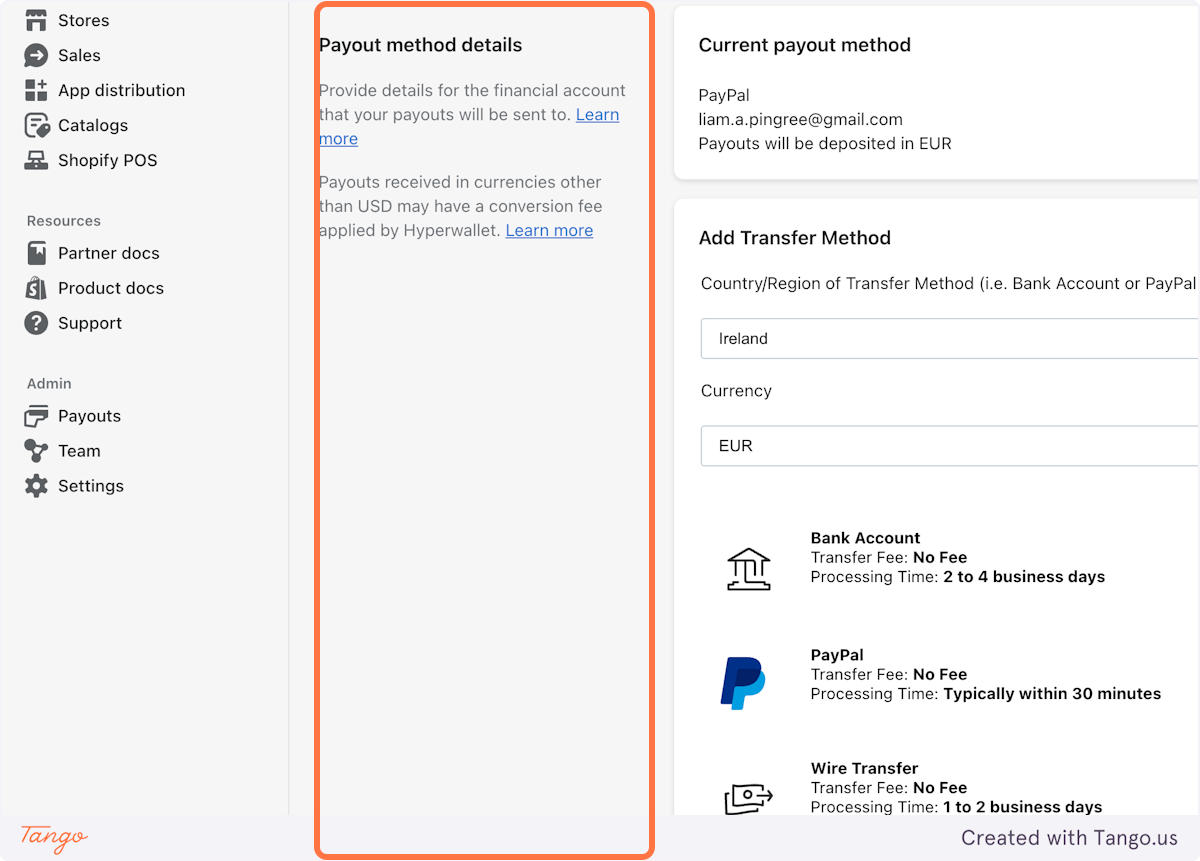 Click on Payout method details…