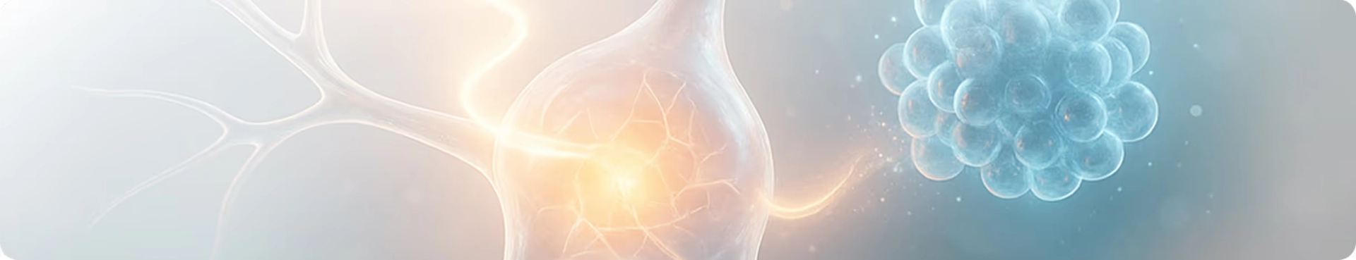 Abstract illustration of neural pathways and cells with warm and cool light gradients