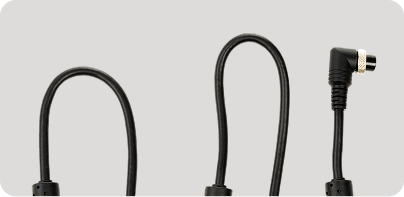 Three black power cables with different connector types arranged side by side
