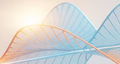 Abstract flowing wave pattern with orange and blue curved lines on light background