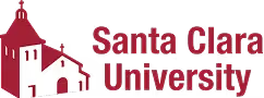 Santa Clara University logo with church tower and text in maroon