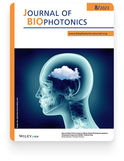 Journal of Biophotonics August 2023 cover showing X-ray profile of human head with cloud inside skull