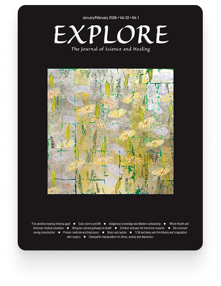 Cover of Explore Journal, January/February 2006, featuring abstract artwork with yellow and green vertical streaks on textured gray background