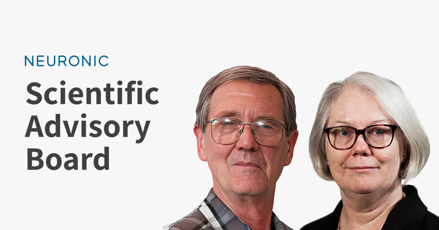 Two people wearing glasses facing the camera with text reading "NEURONIC Scientific Advisory Board