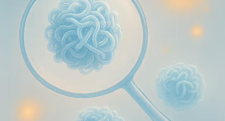 Magnified view of blue neural or cellular structures against a light background