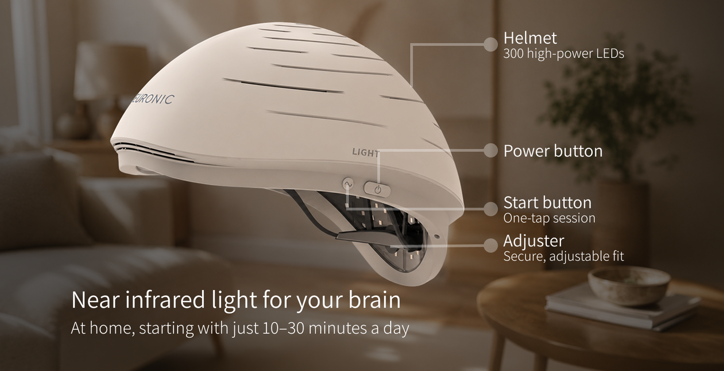 Near-infrared light for your brain. At home, starting with just 10–30 minutes a day.
