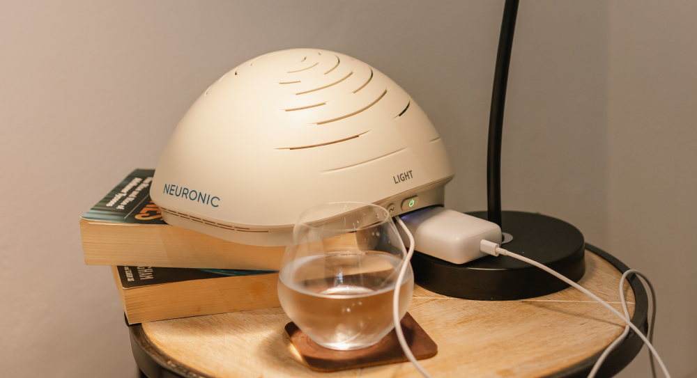 Neuronic LIGHT transcranial photobiomodulation device designed to deliver near-infrared light to the brain during at-home sessions.