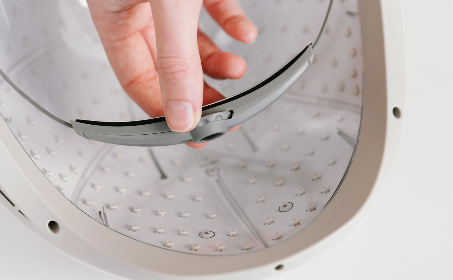 Inside of the Neuronic LIGHT helmet showing the LED array that covers the full scalp