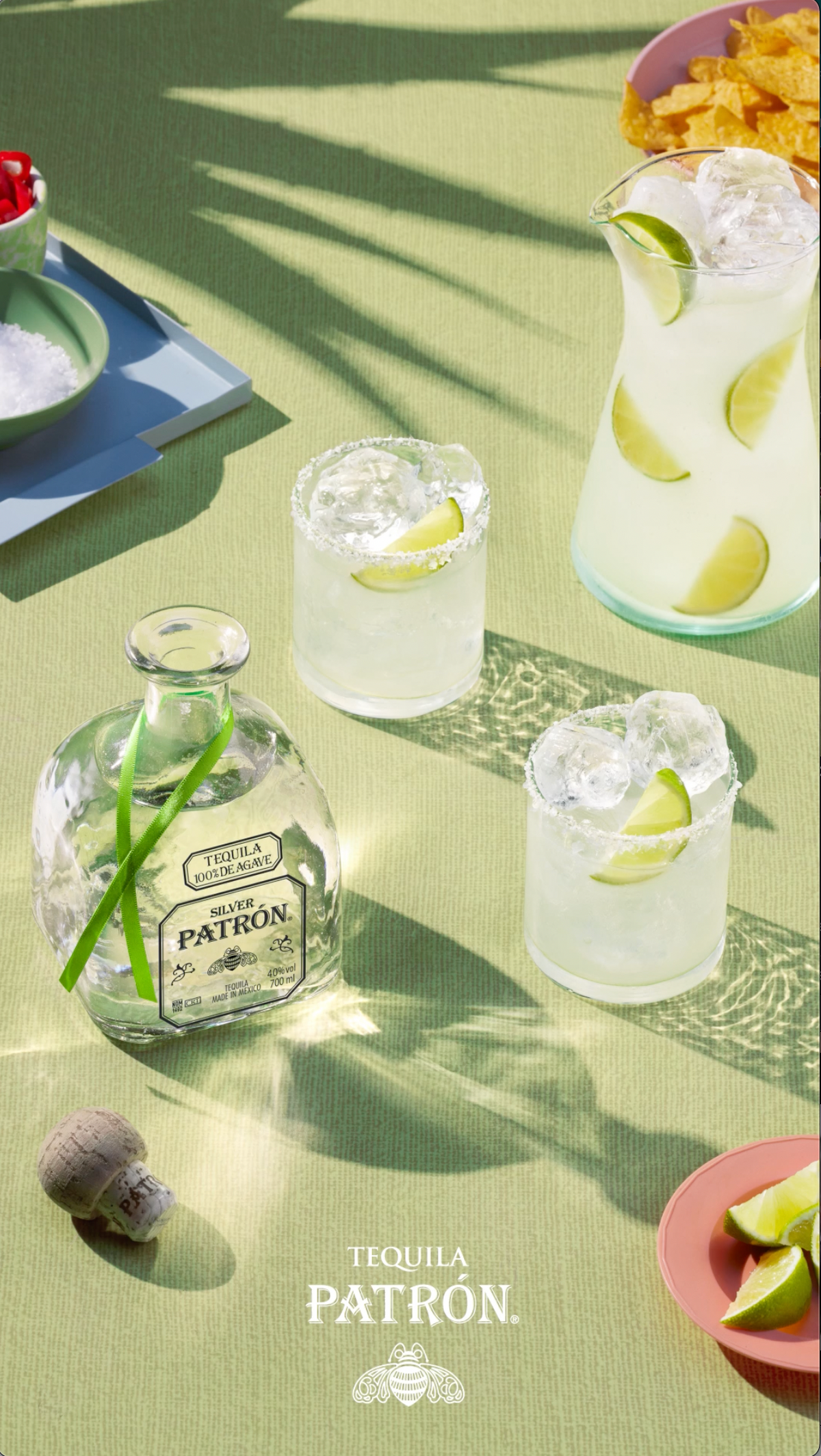 Patron Silver Margaritas in a custom-built Mexican-inspired set photographed by Jason Bailey Studio