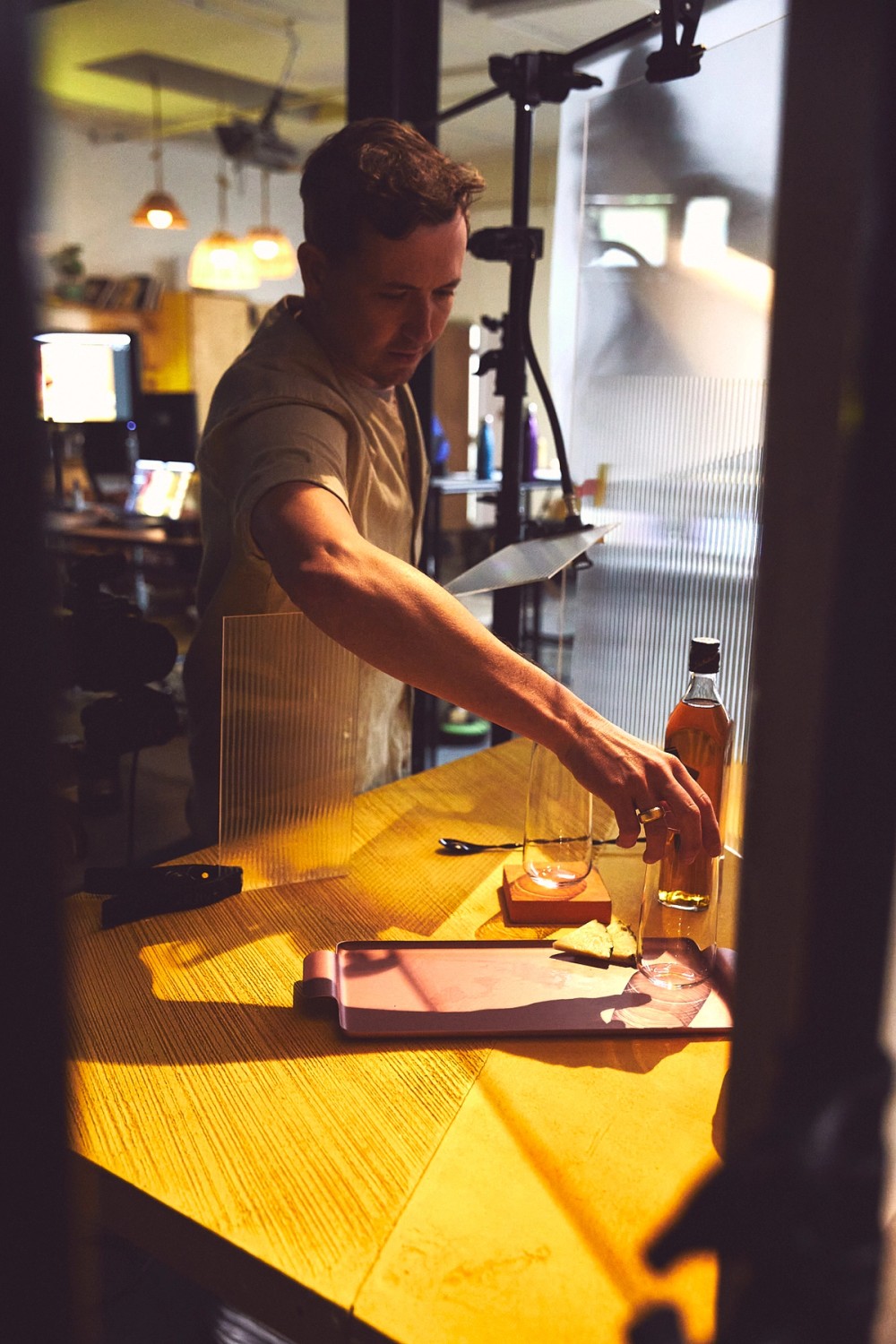 Behind the scenes: Jason Bailey in set on Johnnie Walker's latest campaign in the studio.