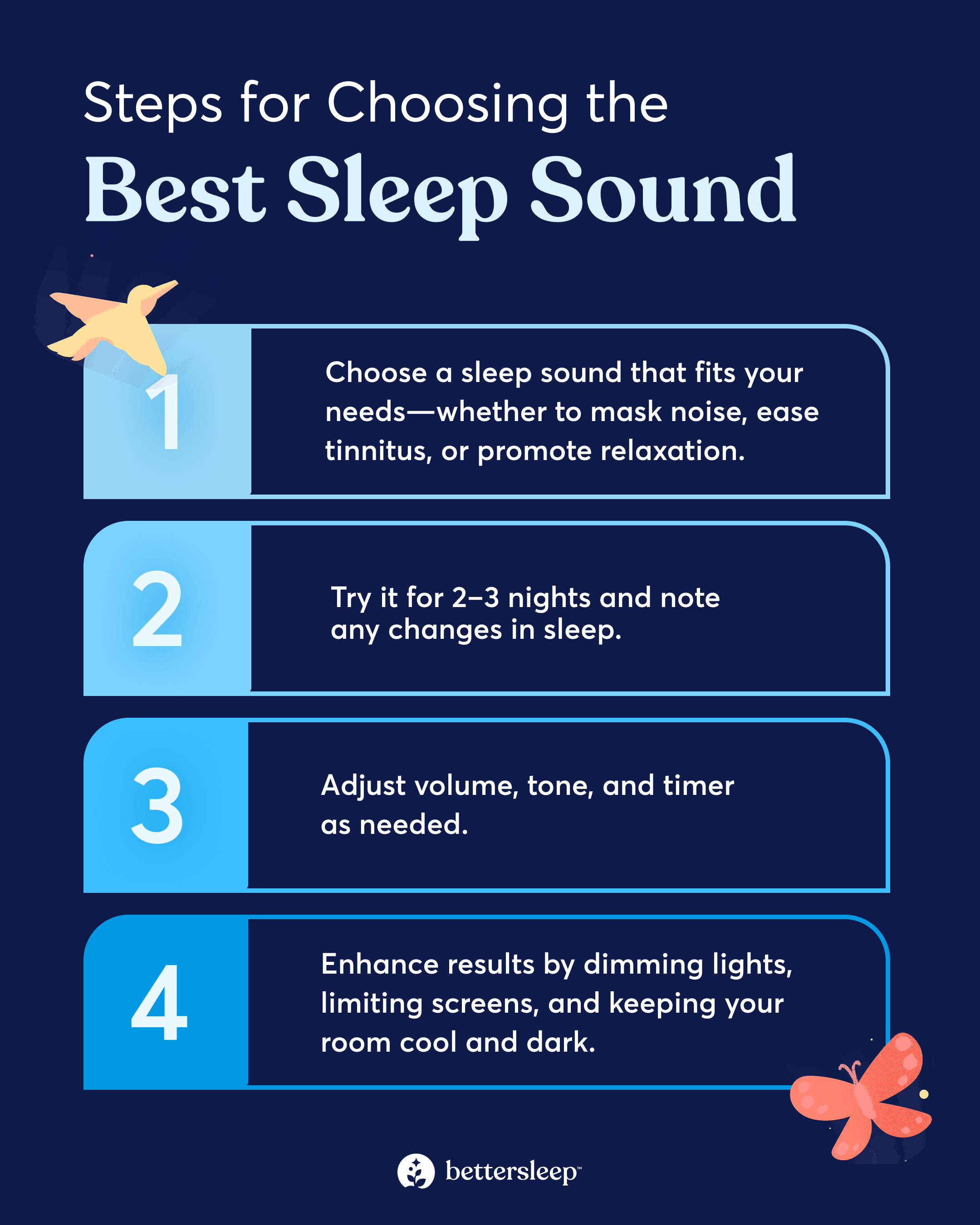 Infographic on how steps to choose the best sleep sound.