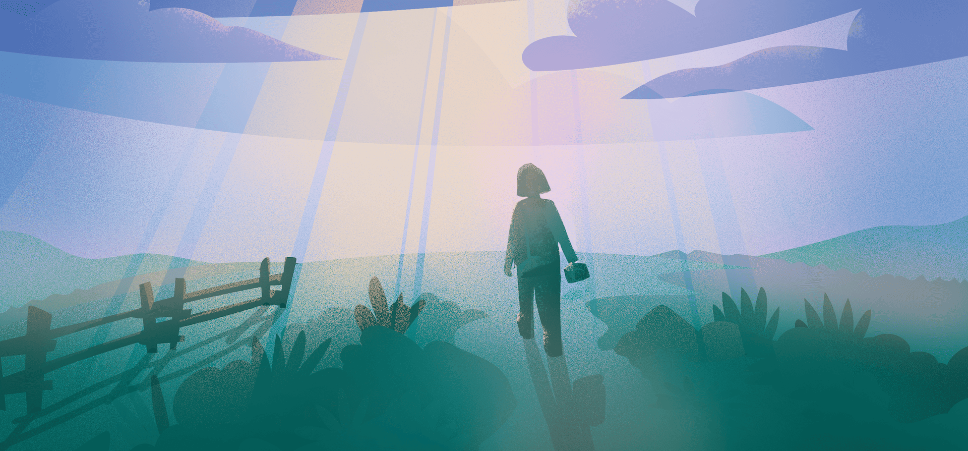 Someone walking from the shadows to the sun rays