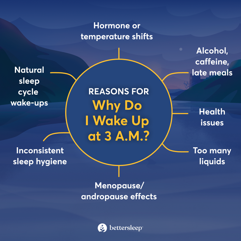 Infographic that explains the reasons behind waking up at 3 a.m.