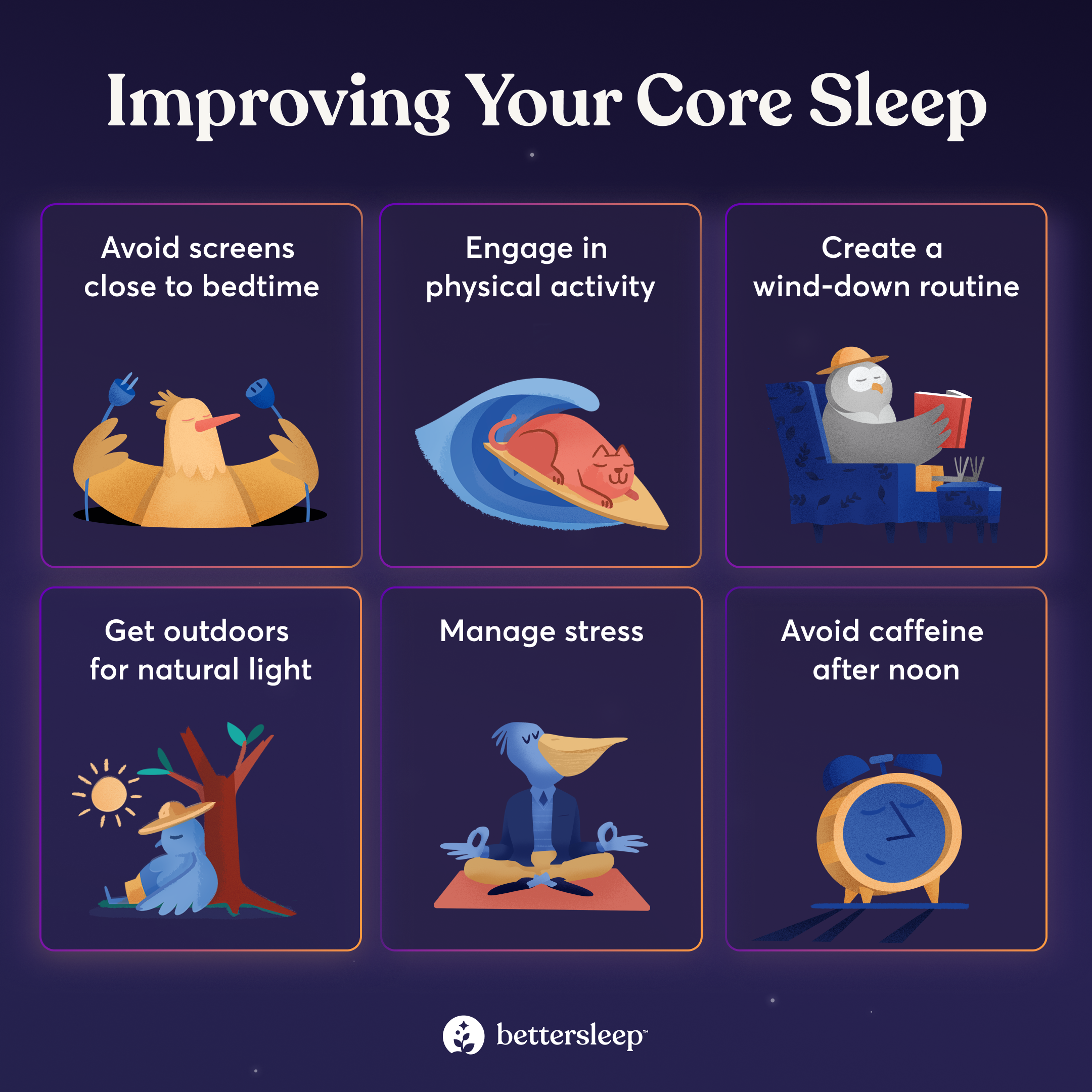 infographic with tips on how to improve your core sleep