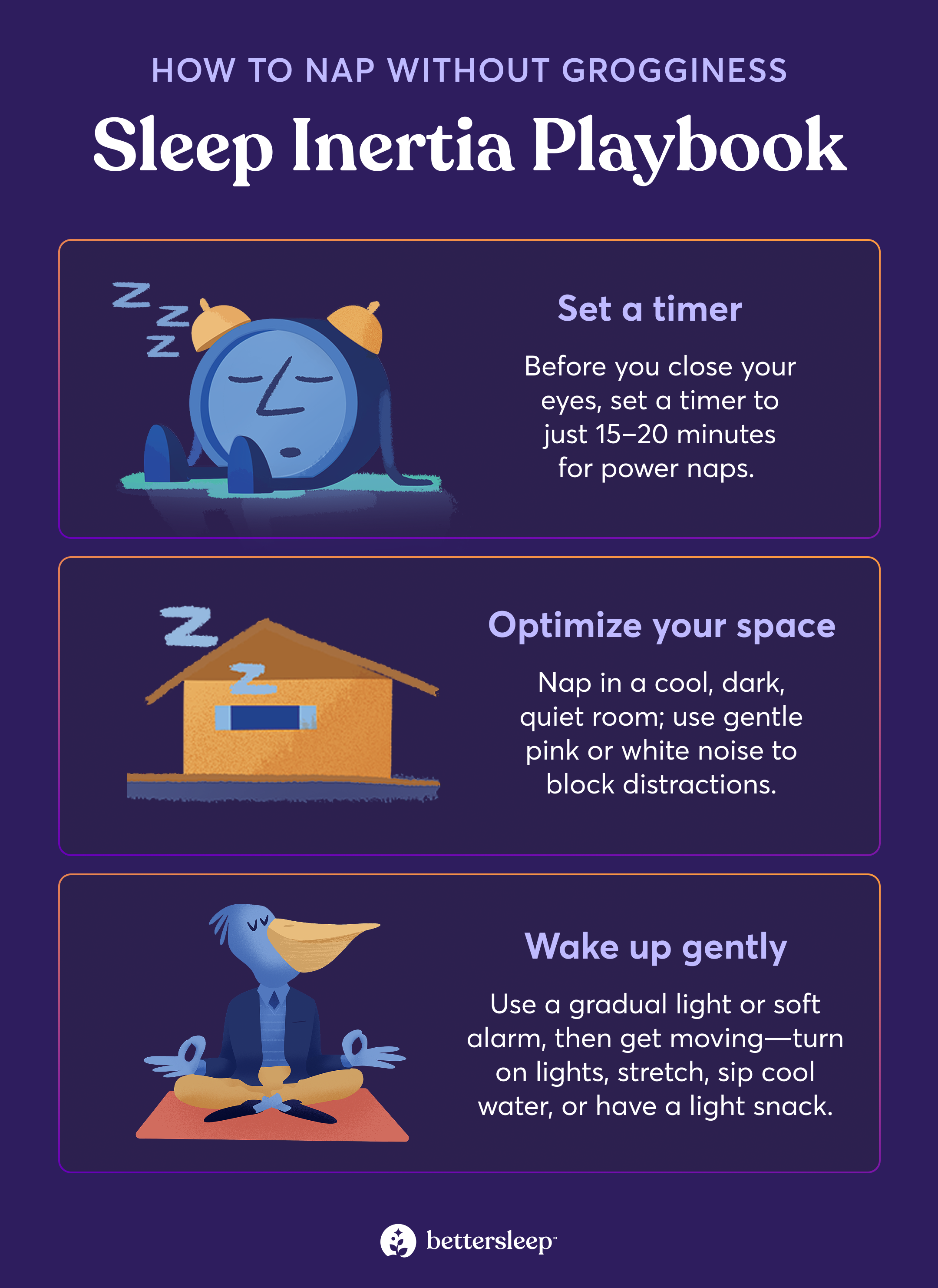 Infographic about how to wake up from a nap with less grogginess