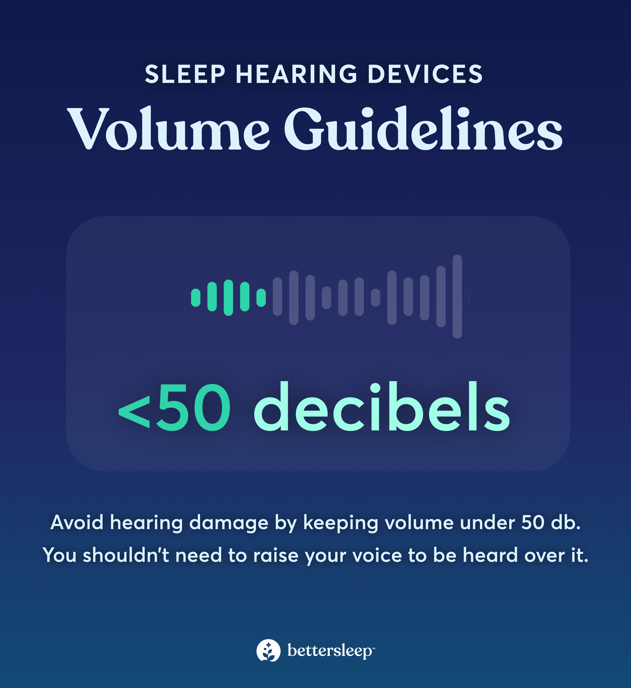 Infographic explaining that volume should remain below 50 decibels to protect hearing.