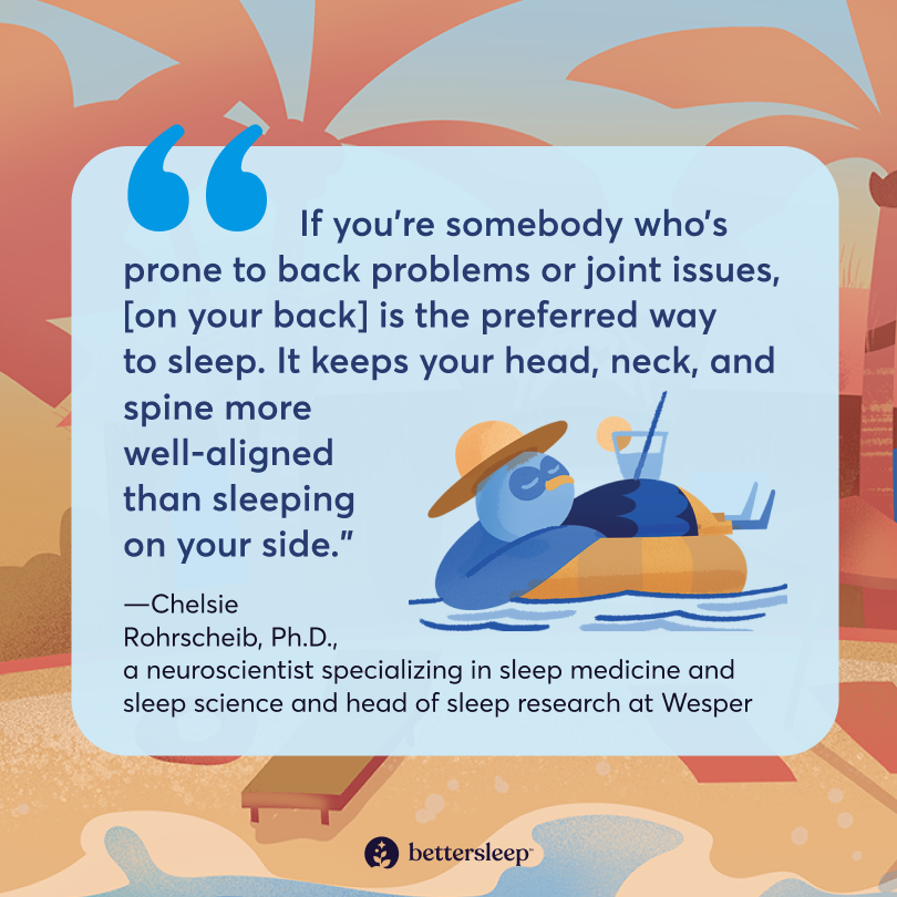 Designed quote from Holly Batchelder, PhD, PLLC about how back-sleeping is good for those with joint issues.