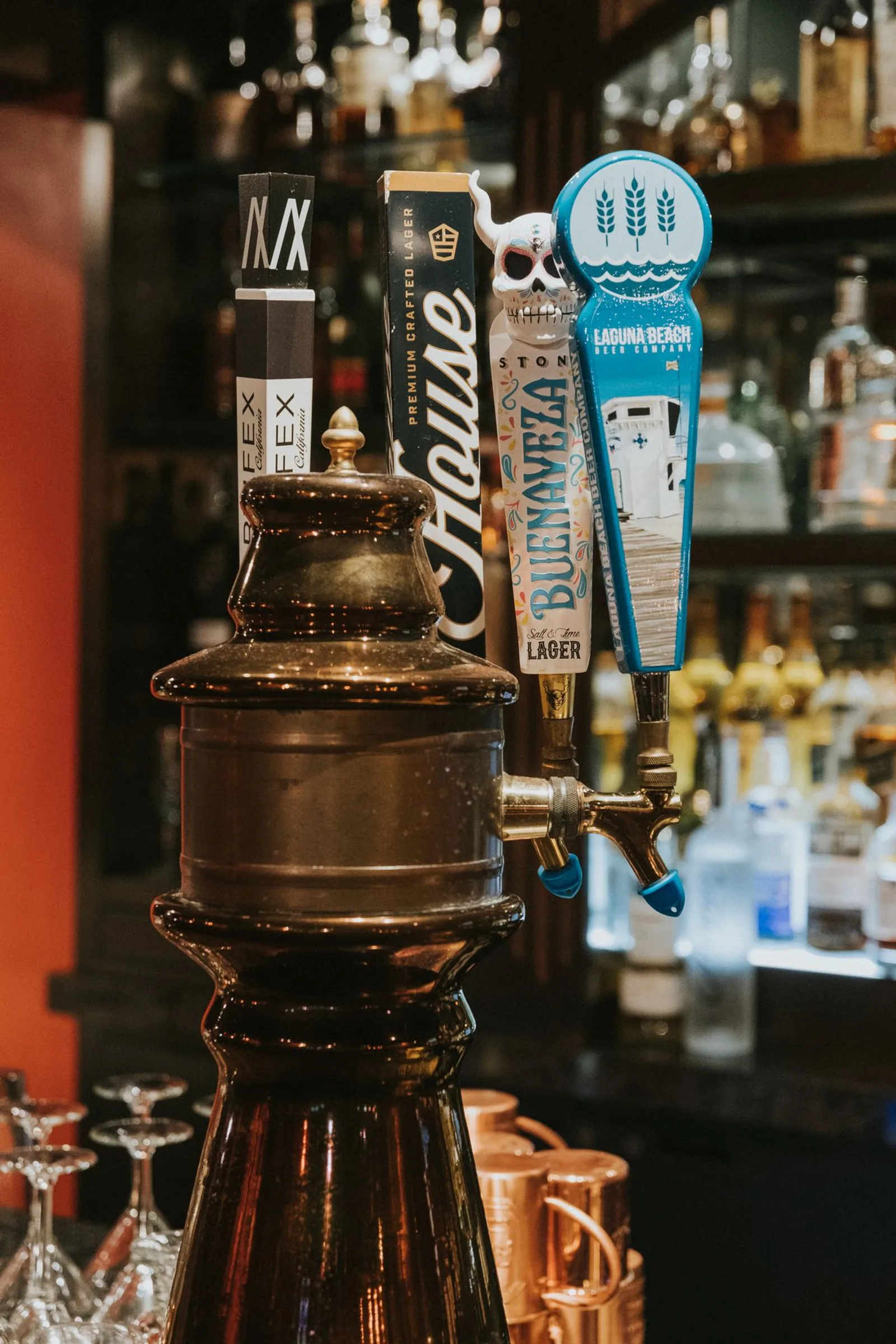 Brass beer tower and taps at the Durban Room bar