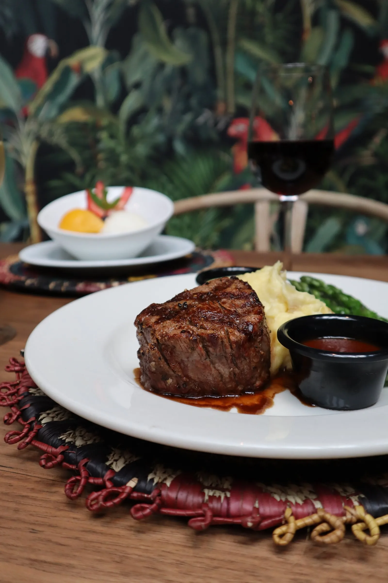 Steak & Wine Wednesday plate with mashed potatoes at Mozambique