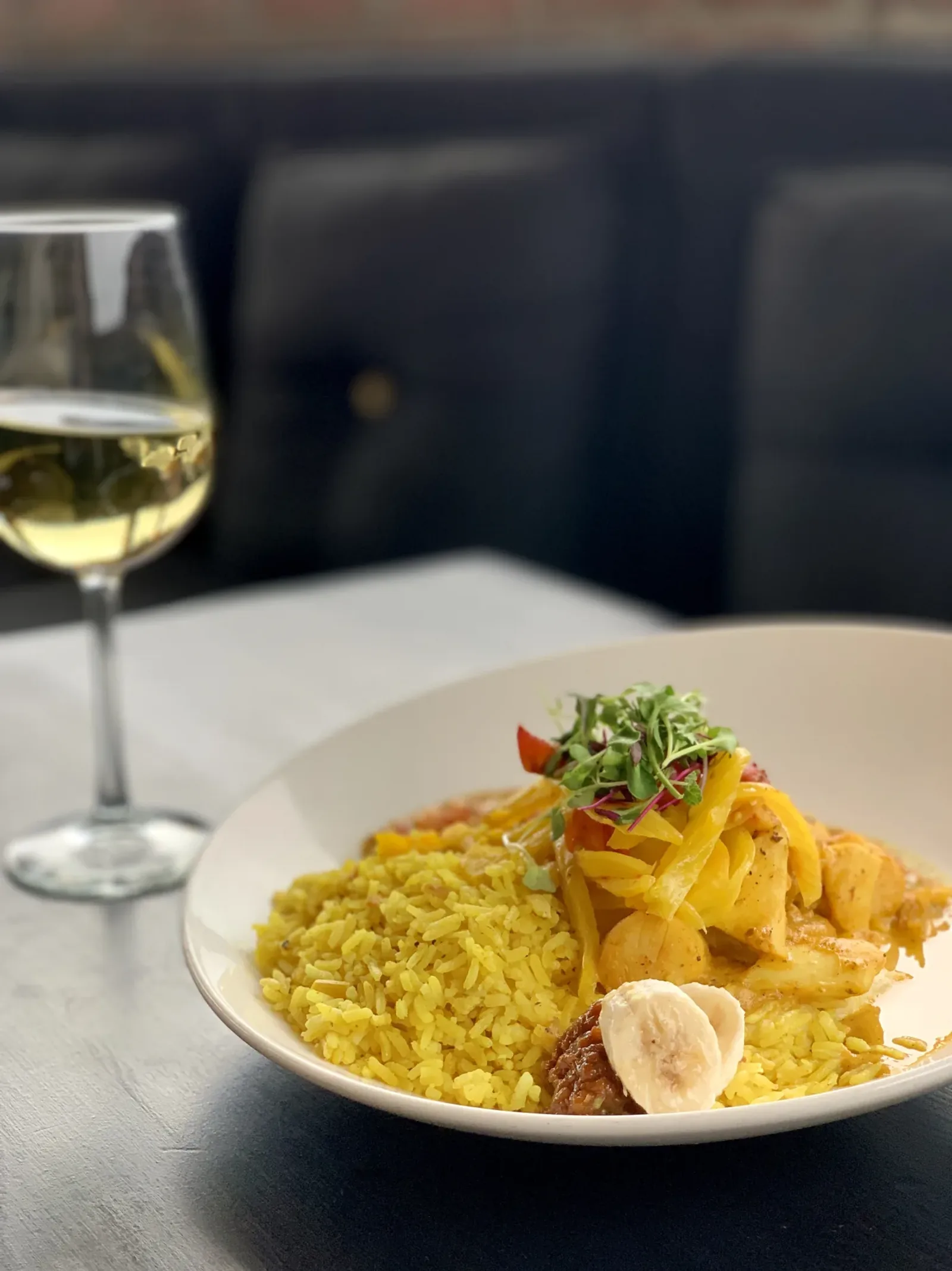 Seafood curry available from Mozambique catering in Laguna Beach