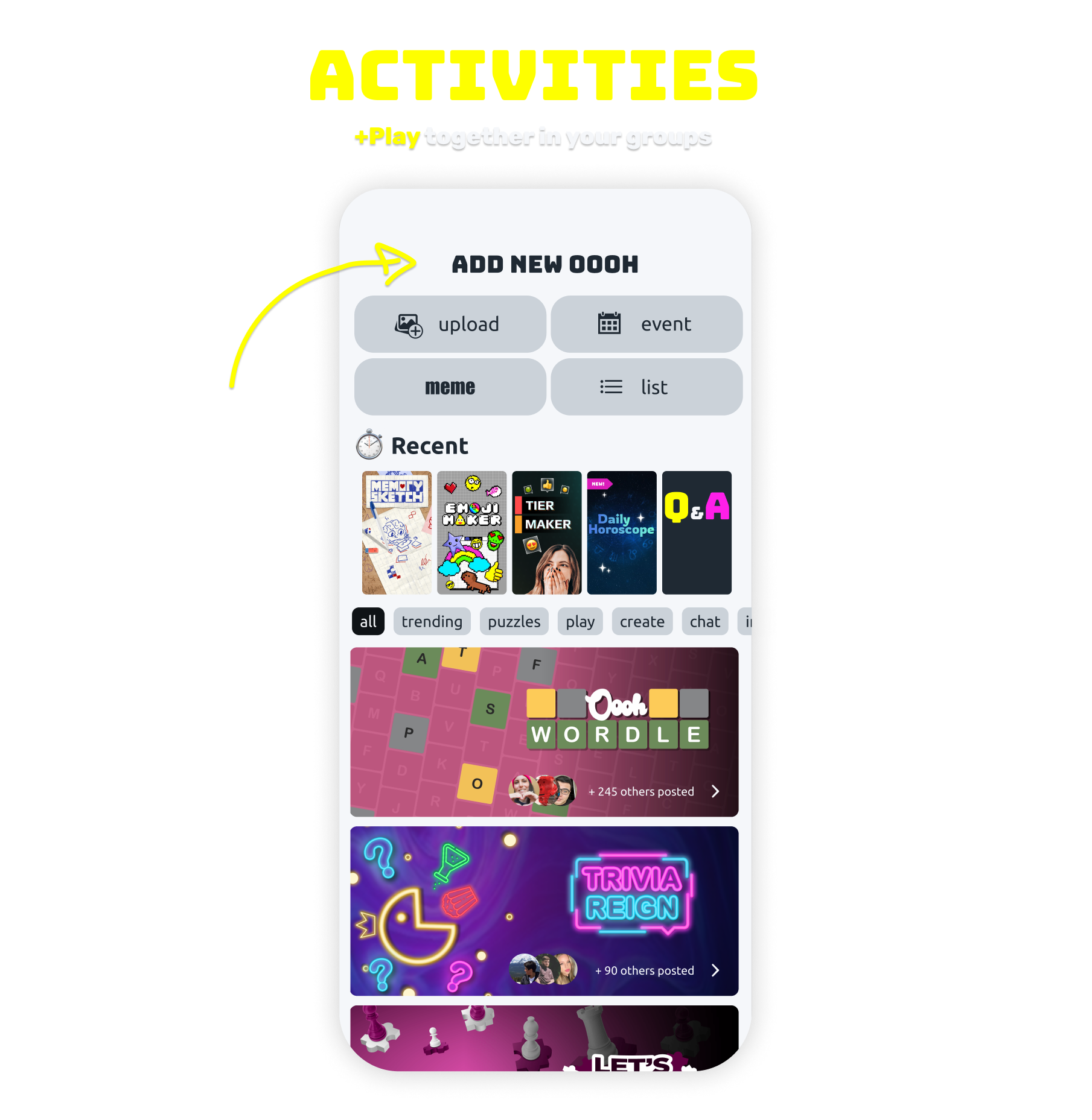Activities: +Play together in your groups.