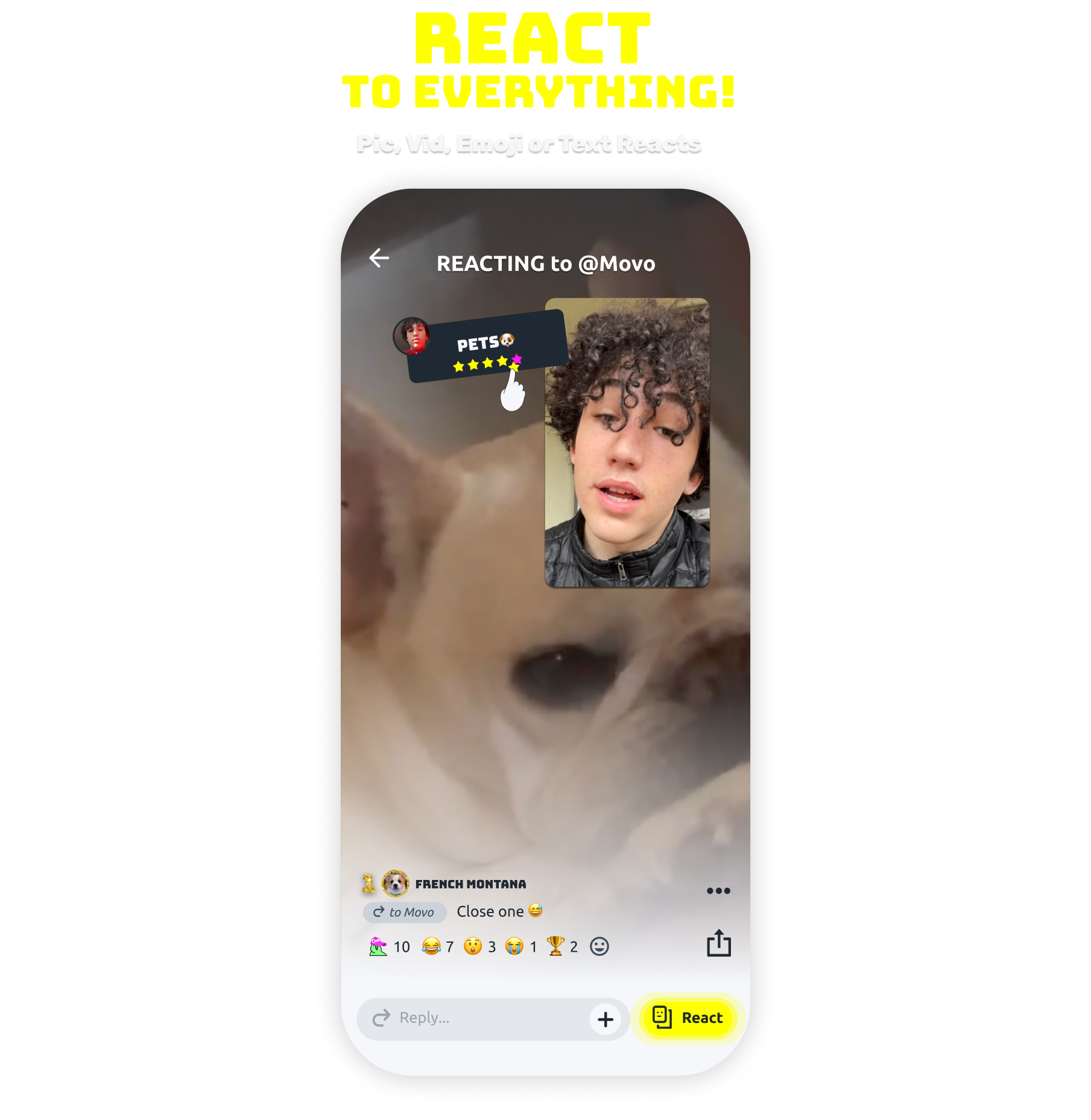 React to everything! Pic, Vid, Emoji or Text Reacts