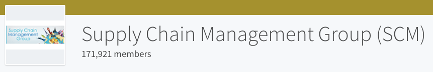 LinkedIn group header for Supply Chain Management Group (SCM) with 171,921 members