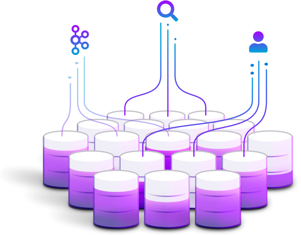 Cluster of databases streaming data from many sources