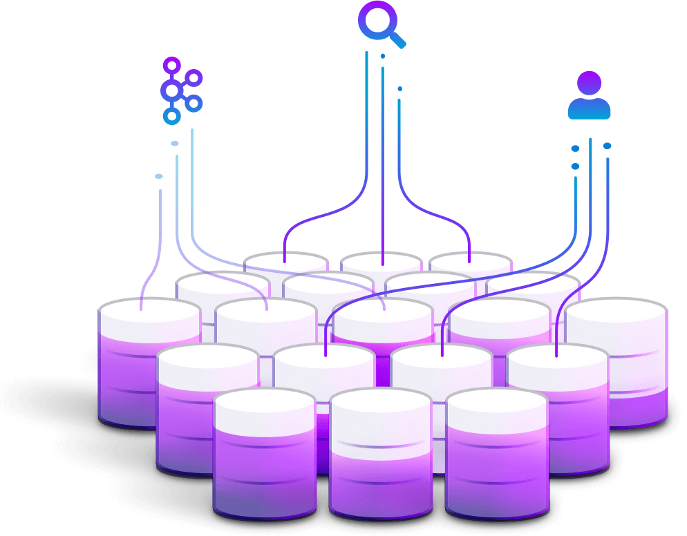 Cluster of databases streaming data from many sources